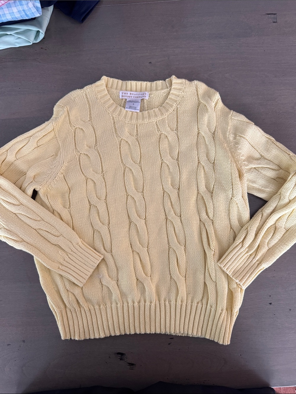 The Beaufort Bonnet Company Pale Yellow Cable Crewneck Sweater